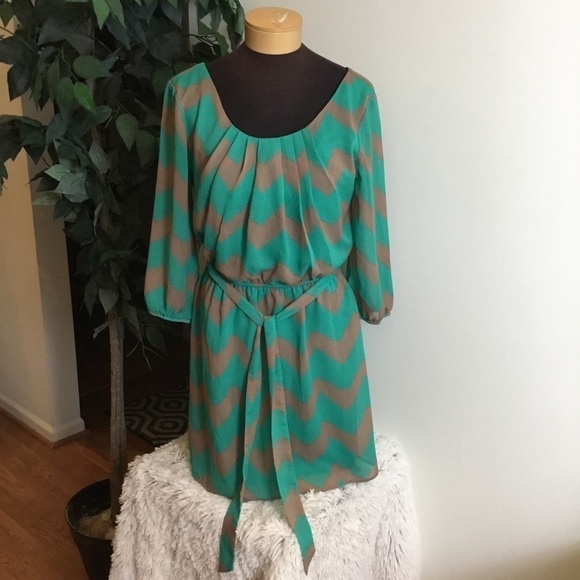 LILY Rose Dress Large Green/light Brown - Picture 1 of 16